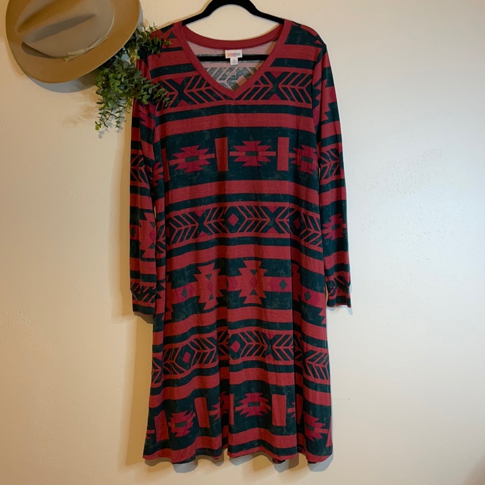 LuLaRoe-Southwest Aztec Boho Loungy Oversized Long sleeved A Line Swing dress-XL